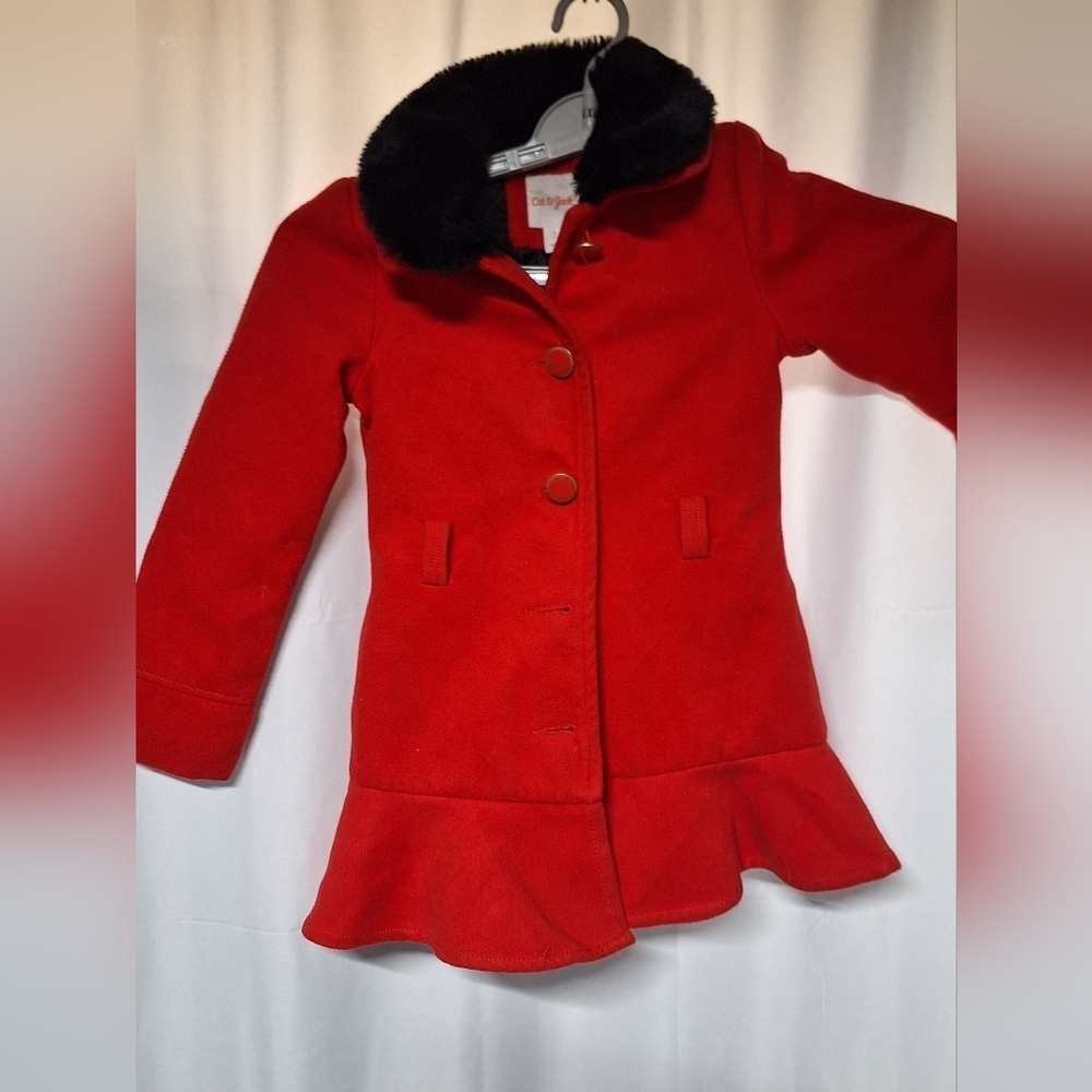 Cat & Jack Red Pea Coat with Black Collar Size Small